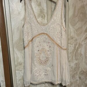 Embroidered Cream Sleeveless Top